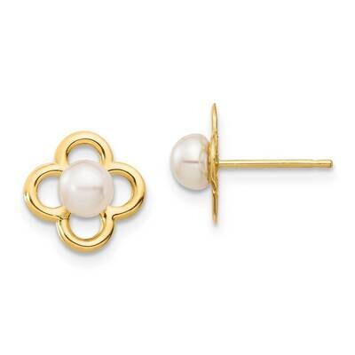 4-5mm White Button Freshwater Cultured Pearl Post Earrings 14k Gold SE2962 by Madi K, MPN: SE2962, …