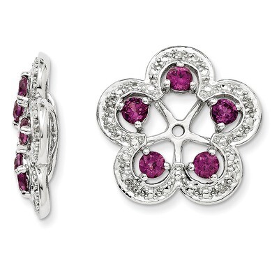 Diamond &amp; Rhodolite Garnet Earring Jacket Sterling Silver Rhodium QJ140JUN, MPN: QJ140JUN, 19110138…