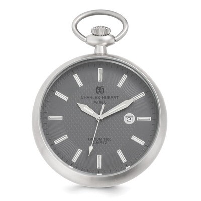 Charles Hubert Open Face Tritium Quartz Pocket Watch Stainless Steel XWA5559, MPN: XWA5559, 8488700…