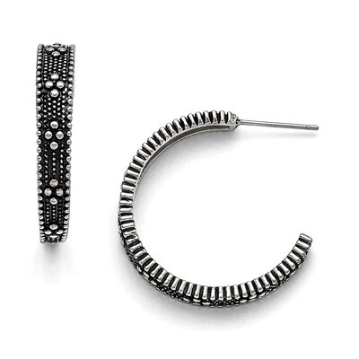 Polished and Antiqued Post Hoop Earrings - Stainless Steel SRE765 by Chisel, MPN: SRE765, 886774986…
