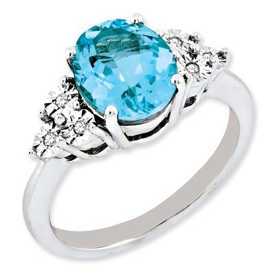 Light Swiss Blue Topaz Ring Sterling Silver Diamond QR3034LSBT, MPN: QR3034LSBT, 883957243436
