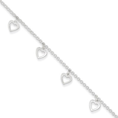 9 Inch Heart &amp; Extension Anklet Sterling Silver Polished QG3145-9, MPN: QG3145-9, 886774988566