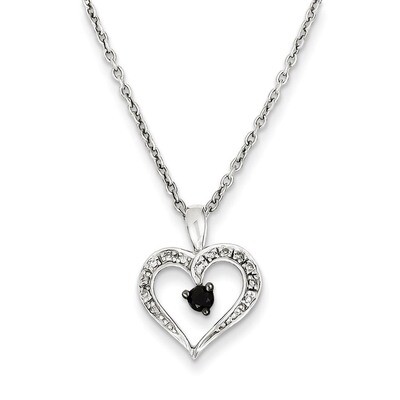 Black and White Diamond Heart Pendant Necklace Sterling Silver QP2336, MPN: QP2336, 886774310602