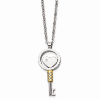 Gold IP-plated &amp; CZ Stone Stone Key 22 Inch Necklace Stainless Steel SRN617-22 by Chisel, MPN: SRN6…