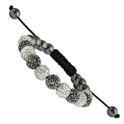 10mm White and Grey Crystal &amp; Hematite Beads Black Cord Bracelet BF1427