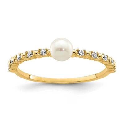 3-4mm White Button Freshwater Cultured Pearl Ring 14k Gold CZ Diamond SE2878 by Madi K, MPN: SE2878…