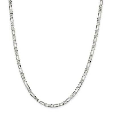 4.5mm Lightweight Flat Figaro Chain 26 Inch Sterling Silver QMB120-26, MPN: QMB120-26,