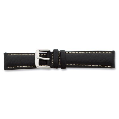 22mm Short Black Leather White Stitch Buckle Watch Band 6.75 Inch Gold-tone BAY99S-22, MPN: BAY99S-…