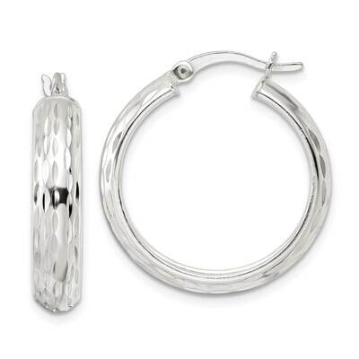 Diamond-Cut 5x25mm Hoop Earrings Sterling Silver Polished QE15863, MPN: QE15863, 196904152225