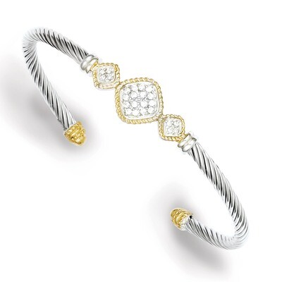 Vermeil Diamond Rope Design Bangle Sterling Silver QB639, MPN: QB639, 883957539416