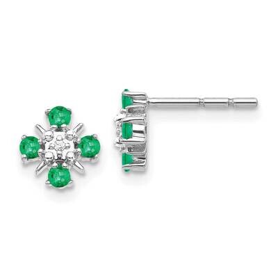 Emerald &amp; Diamond Post Earrings 14k White Gold EM5616-EM-001-WA, MPN: EM5616-EM-001-WA, 883957342177