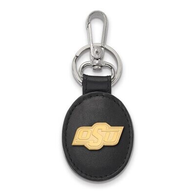 Oklahoma State University Black Leather Oval Key Chain Gold-plated Silver GP012OKS-K1, MPN: GP012OK…