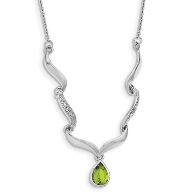 Peridot &amp; White Topaz 2 Inch Extender Necklace Sterling Silver Rhodium-plated QX954PE, MPN: QX954PE…