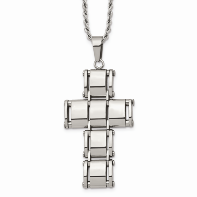 Moveable Cross Necklace Stainless Steel Polished SRN1702-22 by Chisel, MPN: SRN1702-22, 191101389030