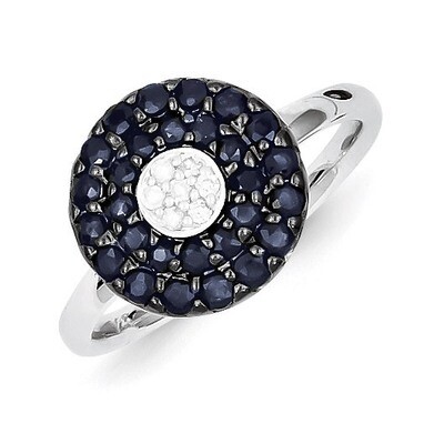 Sterling Silver Diamond &amp; Sapphire Circle Ring QR5130S-7