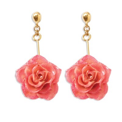 Pink Rose Dangle Earrings Lacquer Dipped BF1361, MPN: BF1361, 810391015121