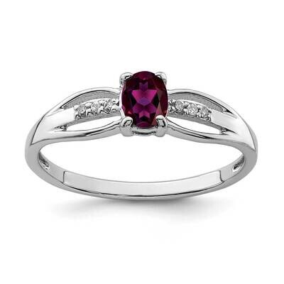 Diamond Rhodolite Garnet Ring Sterling Silver Rhodium Plated QR7064JUN, MPN: QR7064JUN, 883957619385