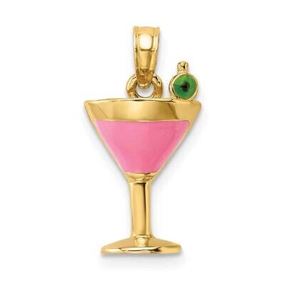 Pink Enameled Cosmo Martini with Olive Charm 14k Gold 2-D K6700, MPN: K6700, 637218111664