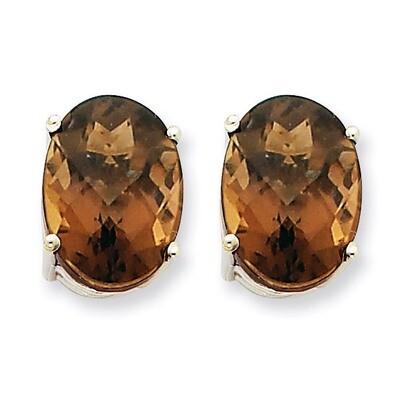 Oval 4-Prong 14 x 10mm Smokey Quartz Earrings 14k White Gold XE92WCQ, MPN: XE92WCQ, 883957109480