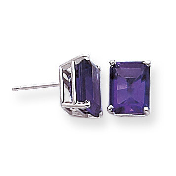 9x7mm Emerald Cut Amethyst Earrings 14k White Gold XE68WAM, MPN: XE68WAM, 883957096414