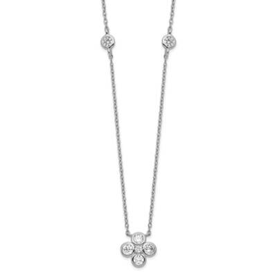 Polished CZ Flower with 2 Inch Extension Necklace Sterling Silver Rhodium-Plated QG5319-18, MPN: QG…