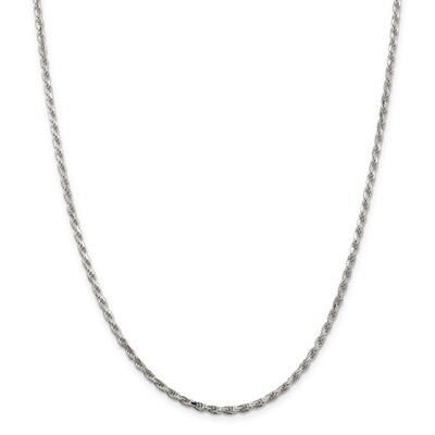 24 Inch 2.5mm Diamond-cut Rope Chain Sterling Silver Rhodium-plated QDC055R-24, MPN: QDC055R-24, 88…