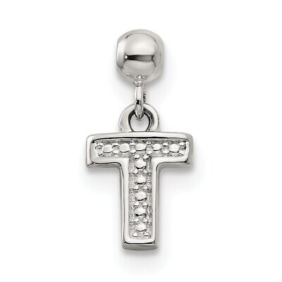 Letter T Charm Sterling Silver Dangle QMM190T, MPN: QMM190T,