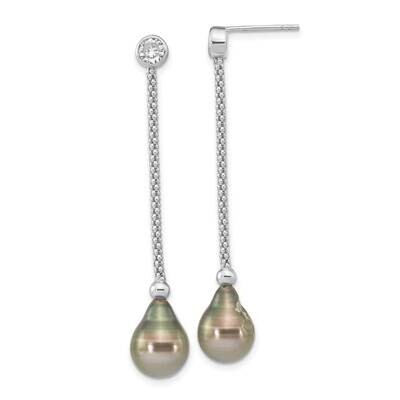 9-10mm Tahitian Saltwater Pearl CZ Diamond Earrings Sterling Silver Rhodium-Plated QE16376, MPN: QE…