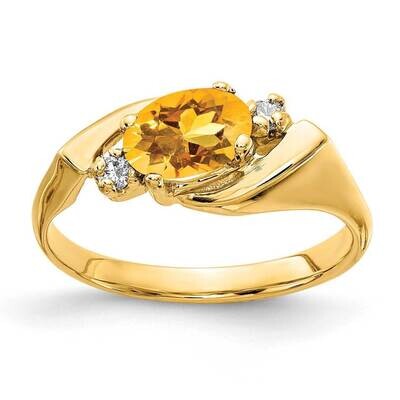 7x5mm Oval Citrine Checker Diamond Ring 14k Gold Y2260CI_AA, MPN: Y2260CI_AA, 883957610573