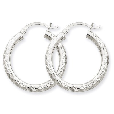 Diamond-cut 3mm Round Hoop Earrings 14k White Gold TC253, MPN: TC253, 883957718668