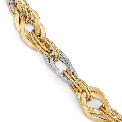 Leslie&#39;s Polished Diamond-cut Bracelet 7.5 Inch 14k Two-tone Gold HB-LF543-7.5, MPN: LF543-7.5, 191…