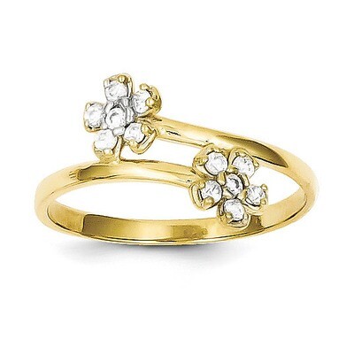 Double Flower Synthetic Diamond Ring 10k Gold 10C1215, MPN: 10C1215, 886774020785