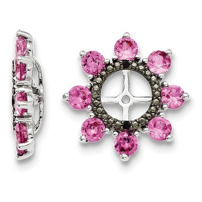 Created Pink Sapphire &amp; Black Sapphire Earring Jack Sterling Silver Rhodium QJ114OCT, MPN: QJ114OCT…