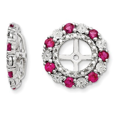 Created Ruby Earring Jacket Sterling Silver Rhodium QJ129JUL, MPN: QJ129JUL, 886774283340