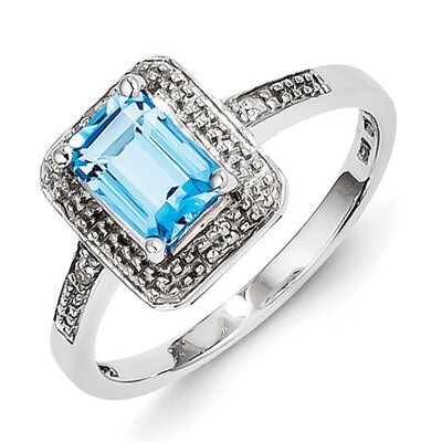 Light Swiss Blue Topaz Ring Sterling Silver Rhodium-plated Diamond QR4496BT, MPN: QR4496BT, 8839574…