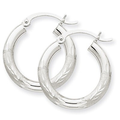 Satin &amp; Diamond-cut 3mm Round Hoop Earrings 10k White Gold 10TC278, MPN: 10TC278, 883957896762