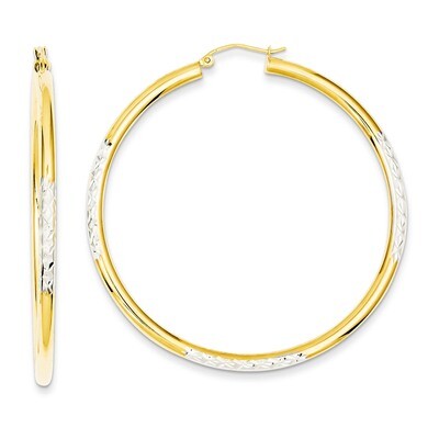 Diamond-cut 3x55mm Hoop Earrings 14K Gold &amp; Rhodium TC833, MPN: TC833, 886774731391