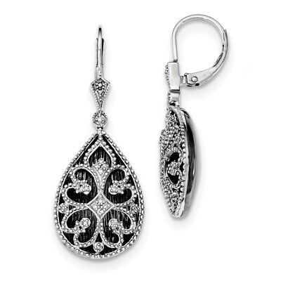 Diamond Filigree Teardrop Leverback Earrings Sterling Silver Rhodium QE12653, MPN: QE12653, 1911014…