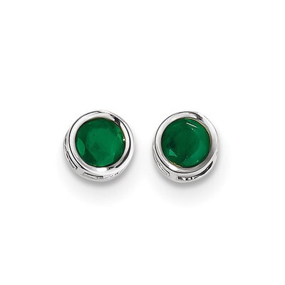 5mm Bezel Emerald Stud Earrings 14k white Gold XBE257, MPN: XBE257, 191101433504