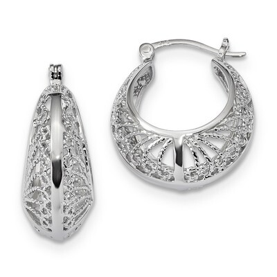 Textured Hoop Earrings Sterling Silver Rhodium-plated Polished QE13245, MPN: QE13245, 191101234132