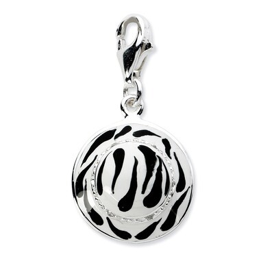 Enamel Zebra Hat Charm Sterling Silver Click-on Synthetic Diamond QCC573 by Amore La Vita, MPN: QCC…