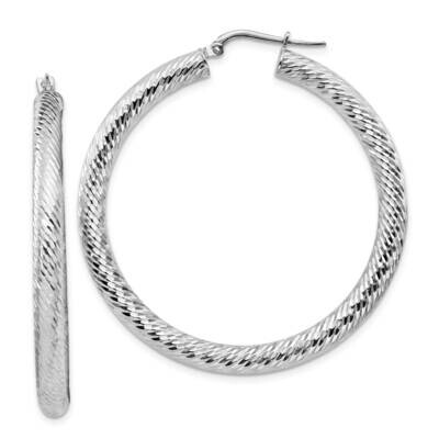 4x35mm White Gold Diamond-Cut Round Hoop Earrings 14k Gold TF1337W, MPN: TF1337W, 191101986017