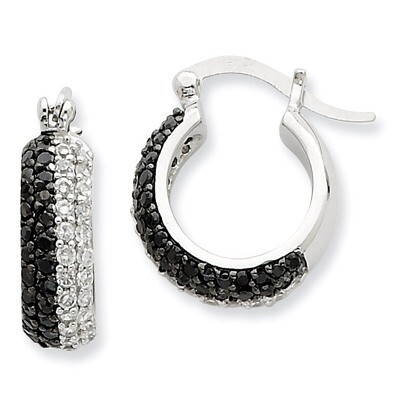 Black &amp; White Diamond Hoop Earrings Sterling Silver QE7320, MPN: QE7320, 883957460628
