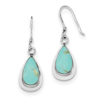 Teardrop Synthetic Turquoise Earrings Sterling Silver Rhodium-plated QE12352, MPN: QE12352, 1911013…