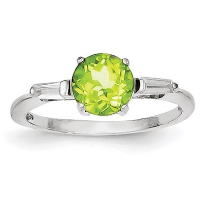 Peridot &amp; CZ Ring Sterling Silver Rhodium QR638-7, MPN: QR638, 815479013143