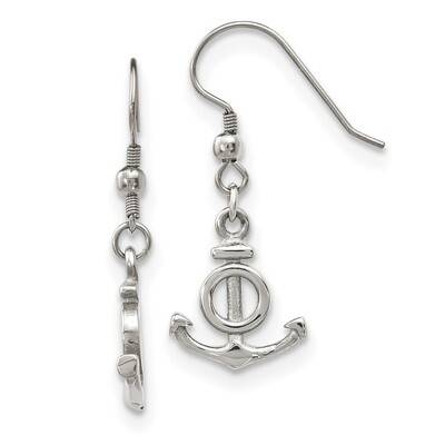 Anchor Dangle Shepherd Hook Earrings Stainless Steel Polished SRE1191 by Chisel, MPN: SRE1191, 1911…