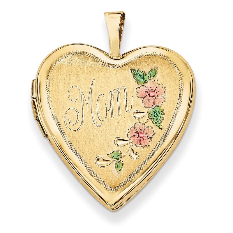 20mm Enamel Flowers Mom Heart Locket 14k Gold XL612