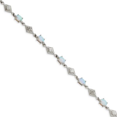 White Created Opal and Diamond Bracelet Sterling Silver QX520CP, MPN: QX520CP, 191101369629