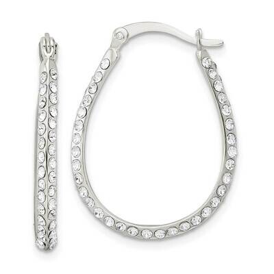 Oval Hoop Earrings Sterling Silver Cz Diamond QE16278, MPN: QE16278, 196904168042