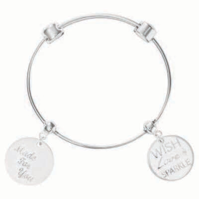 Nikki Lissoni Charm Bangle with Two Fixed Charms Made For You with Passion Wish. Love. Sparkle. Sil…